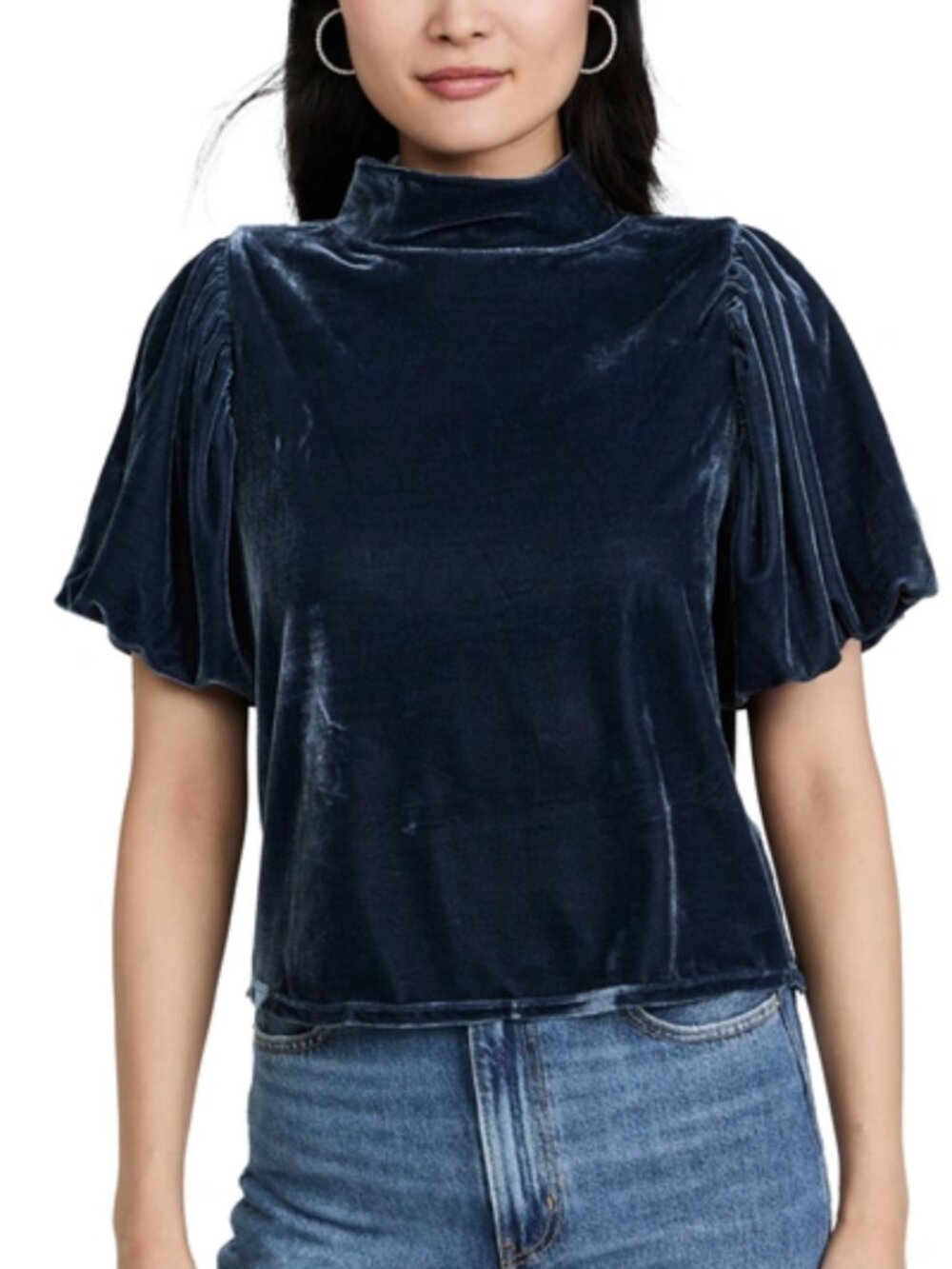 Free People Claudia Velvet Puff Sleeve Top Outerspace Women's - Size XS